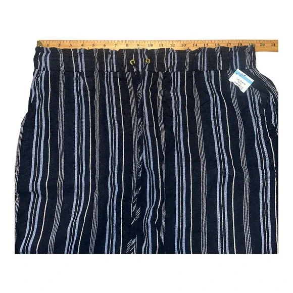 Ellen Tracy Blue Striped Linen Blend Paperbag Waist Skirt, XL - Picture 8 of 9